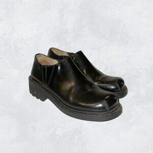 Giraudon Women’s Black Leather Platform Lug Sole Derby Elastic Side 38.5  US 8